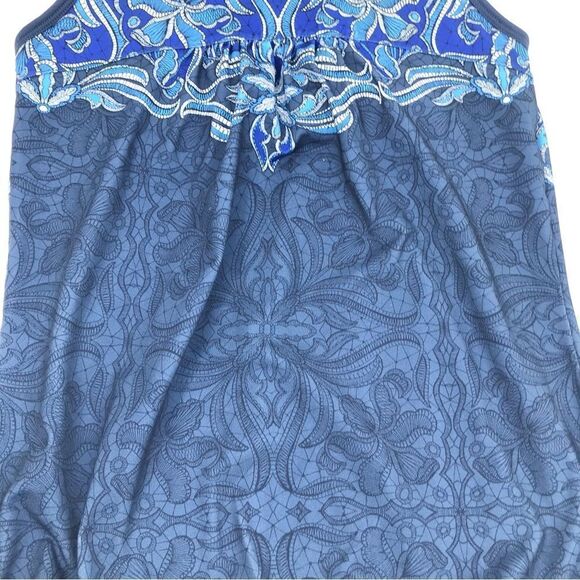 Athleta Tinker Tank Blue Paisley Print Drawstring Waist Activewear Athletic Top - Picture 3 of 12